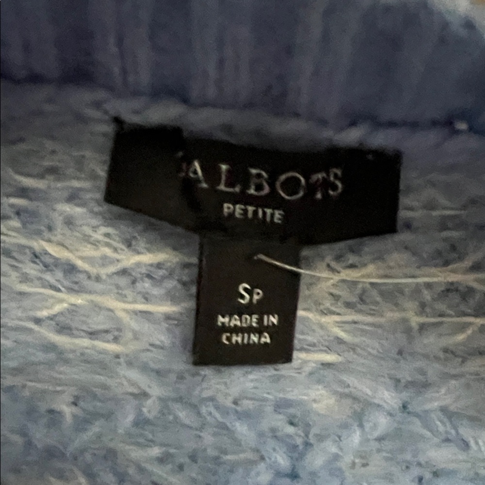 NEW Talbots Light Blue and White Fairisle Fuzzy Patterned Sweater - Picture 4 of 9